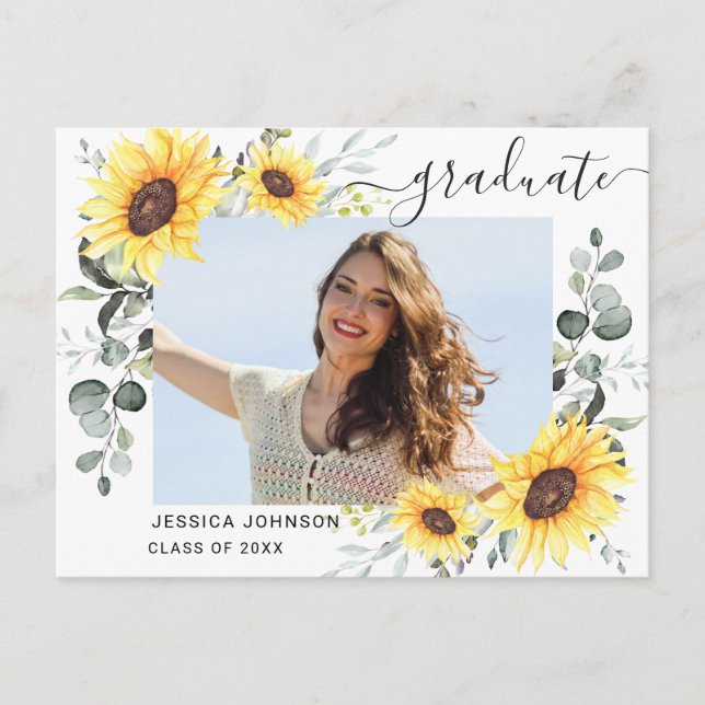 Sunflowers PHOTO Graduation Party Invitation Postcard (Front)