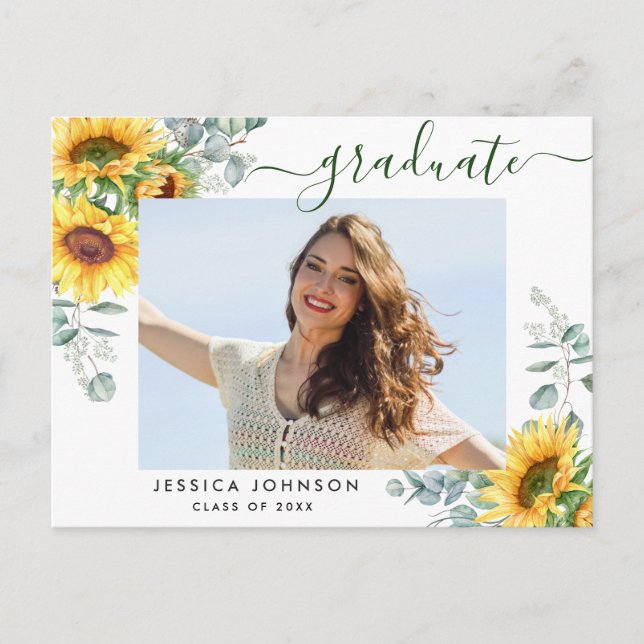 Sunflowers PHOTO Graduation Party Invitation Postcard (Front)