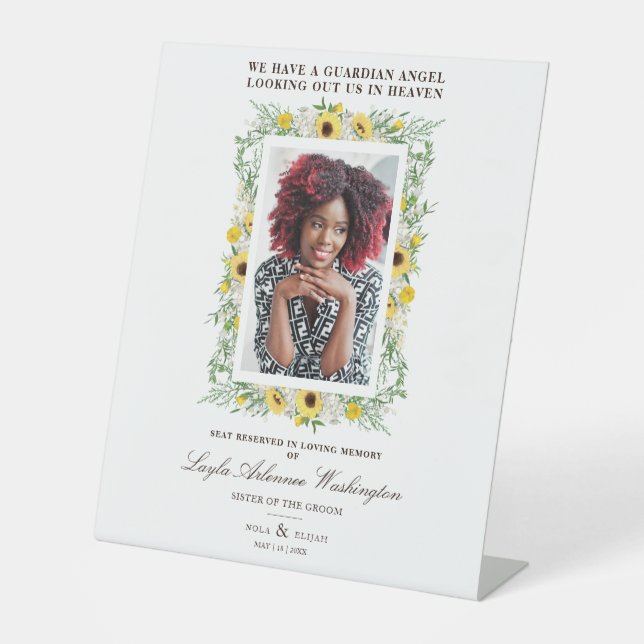 Sunflowers Photo Remembrance Wedding Dear Ones Pedestal Sign (Front)