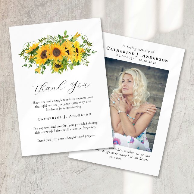 Sunflowers Photo Sympathy Funeral  Thank You Card (Creator Uploaded)