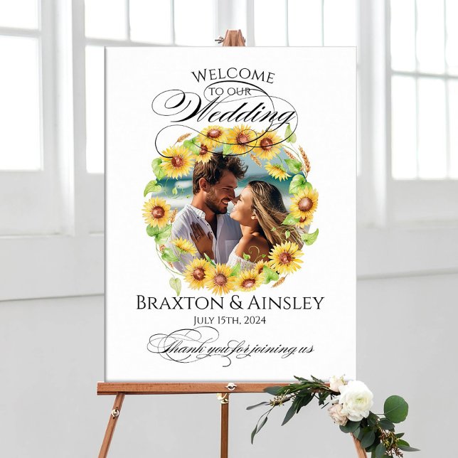 Sunflowers photo wedding welcome sign elegant (Creator Uploaded)