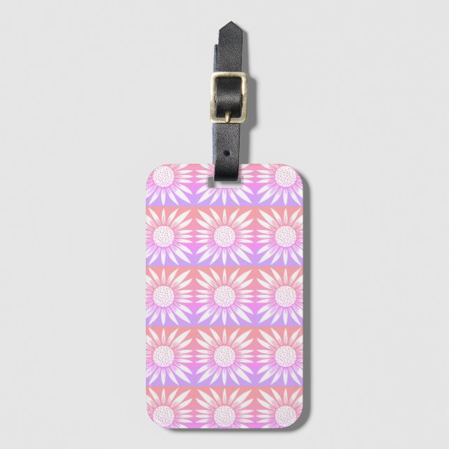 Sunflowers Pink White Tile Pattern Luggage Tag (Front Vertical)