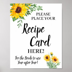 Sunflowers Place Recipe Card Bridal Shower Sign