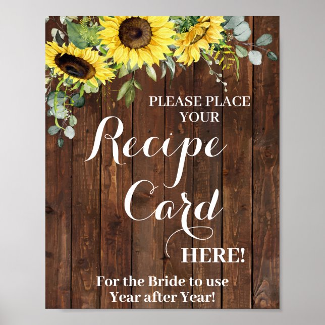 Sunflowers Place Recipe Card Bridal Shower Sign (Front)