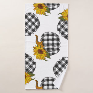 Sunflowers, plaid pumpkin, farmhouse decor bath towel