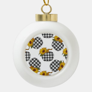 Sunflowers, plaid pumpkin, farmhouse decor ceramic ball christmas ornament