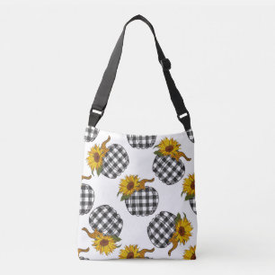 Sunflowers, plaid pumpkin, farmhouse decor crossbody bag