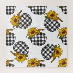 Sunflowers, plaid pumpkin, farmhouse decor jigsaw puzzle