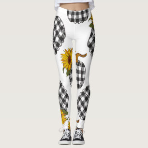 Sunflowers, plaid pumpkin, farmhouse decor leggings