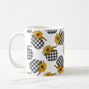 Sunflowers Plaid Pumpkin seamless pattern. Farmhou Coffee Mug