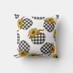 Sunflowers Plaid Pumpkin seamless pattern. Farmhou Cushion