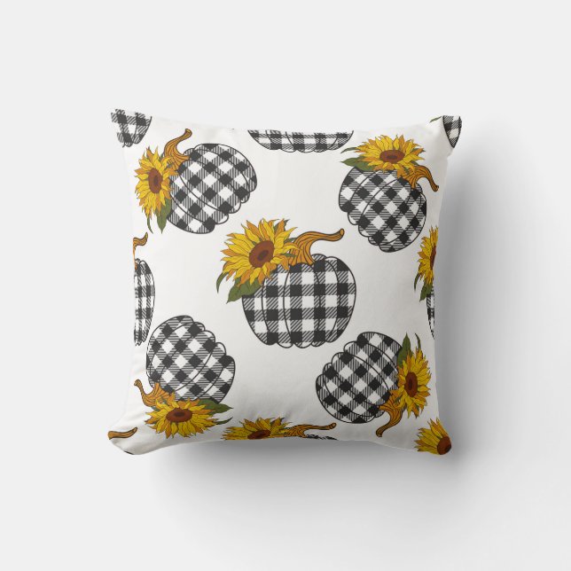 Sunflowers Plaid Pumpkin seamless pattern. Farmhou Cushion (Front)