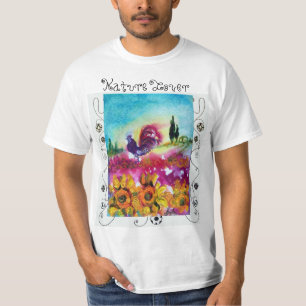 SUNFLOWERS,POPPIES,BLACK ROOSTER NATURE LOVER T-Shirt