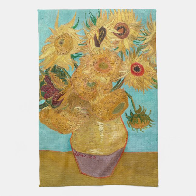 Sunflowers, Post Impressionist Still Life Painting Tea Towel (Vertical)
