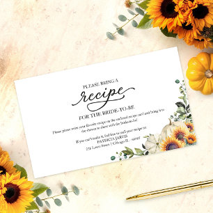 Sunflowers Pumpkin Bridal Shower Recipe Card