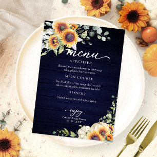 Sunflowers Pumpkin Fall Bridal Shower Menu Card