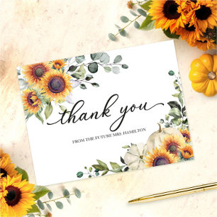 Sunflowers Pumpkin Fall Bridal Shower Thank You Postcard