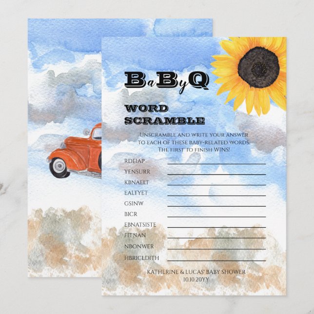 Sunflowers | Pumpkins Baby Shower Word Scramble  Invitation (Front/Back)