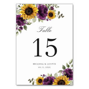 Sunflowers Purple Floral Rustic Table Number