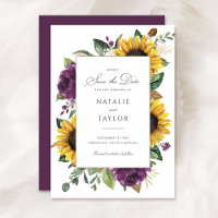 Sunflowers Purple Greenery Rustic Save the Date