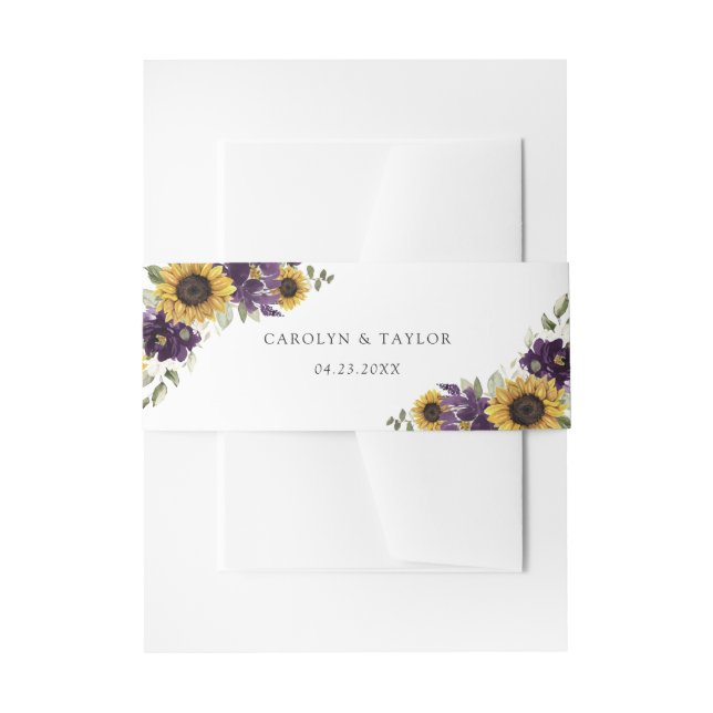 Sunflowers Purple Violet Floral Rustic Wedding Invitation Belly Band (Front Example)