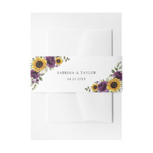 Sunflowers Purple Violet Floral Rustic Wedding Invitation Belly Band