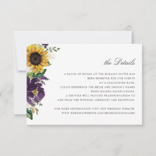 Sunflowers Purple Violet Floral Wedding Details Invitation