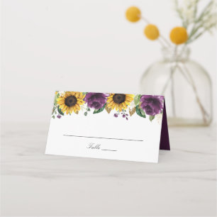 Sunflowers Purple Violet Flower Wedding Place Card