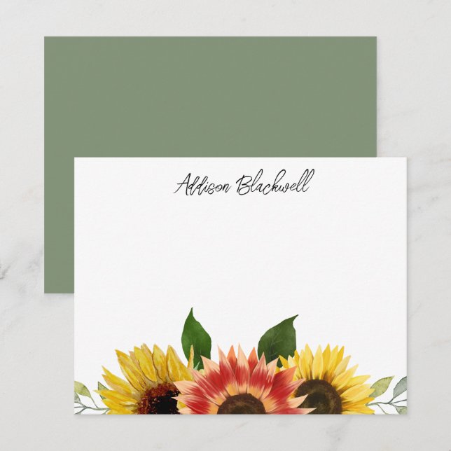 Sunflowers Red and Yellow Personalised Name Card (Front/Back)