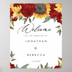 sunflowers red floral welcome sign poster