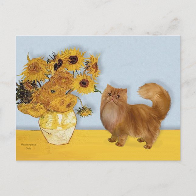 Sunflowers - Red Persisan cat Postcard (Front)