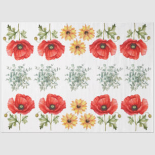 Sunflowers, Red Poppies & Eucalyptus Decoupage Tissue Paper
