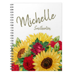 Sunflowers Red Roses Custom Notebook