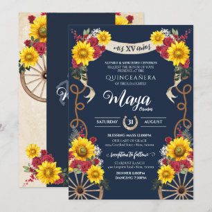 Sunflowers & Red Roses Rustic Charra Quinceanera Invitation