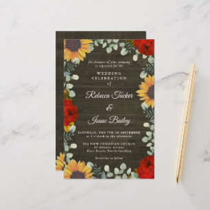 Sunflowers Red Roses Rustic Grey Budget Wedding