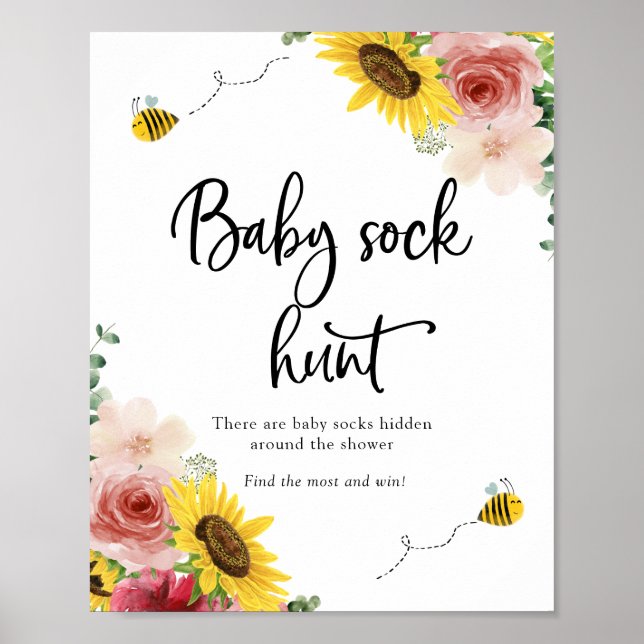 Sunflowers, Roses and Bees Baby Sock Hunt Poster (Front)