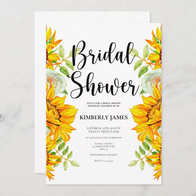 Sunflowers Roses Bridal Shower Invitation (Front/Back)