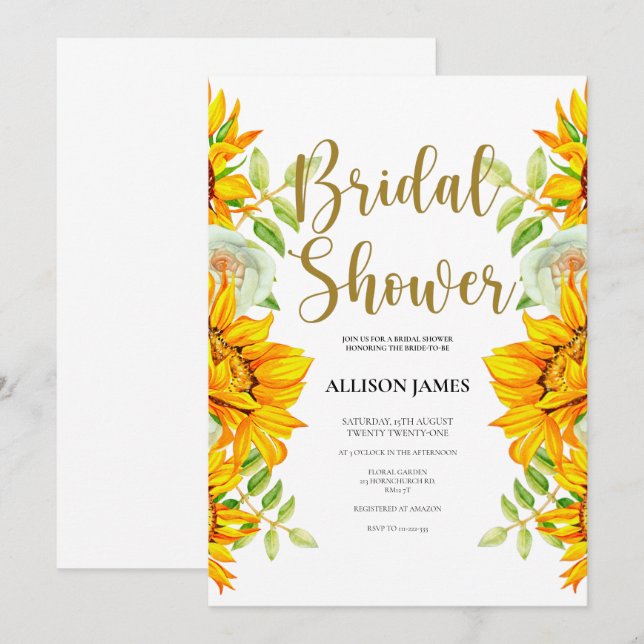 Sunflowers Roses Bridal Shower Invitation (Front/Back)