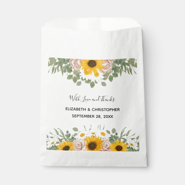 Sunflowers Roses Daises Yellow Floral Wedding  Favour Bags (Front)