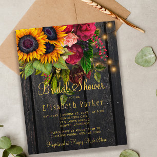 Sunflowers roses rustic bridal shower invitation