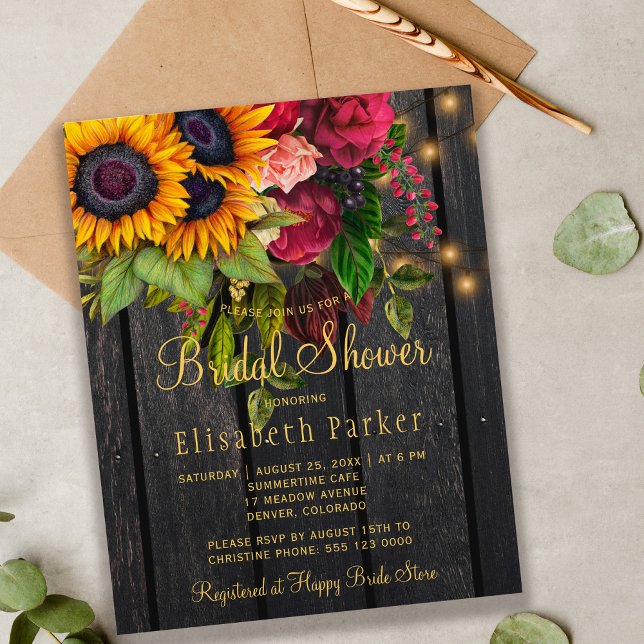 Sunflowers roses rustic bridal shower invitation (Creator Uploaded)
