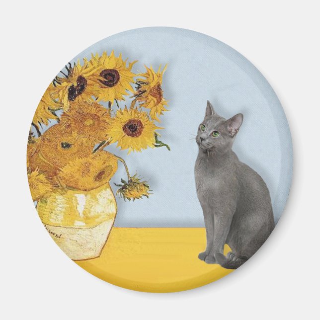 Sunflowers - Russian Blue cat Magnet (Front)