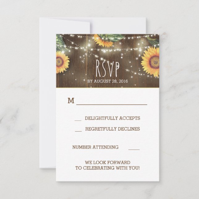 Sunflowers Rustic Barn Wood Wedding RSVP (Front)