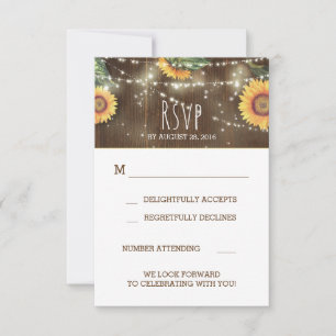 Sunflowers Rustic Barn Wood Wedding RSVP Card