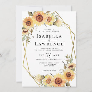 Sunflowers Rustic Boho Floral Gold Foil Wedding Invitation