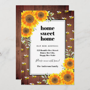 Sunflowers rustic bumble bees new home moving announcement