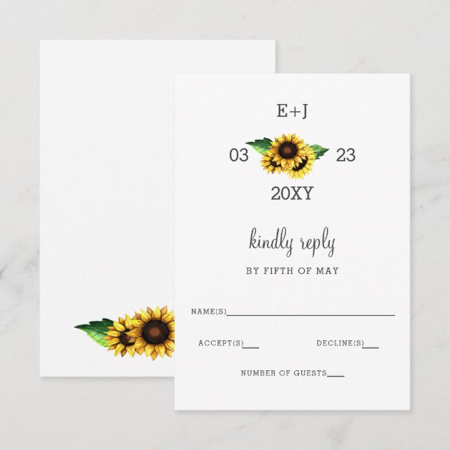 Sunflowers Rustic Country Chic wedding RSVP Card (Front/Back)