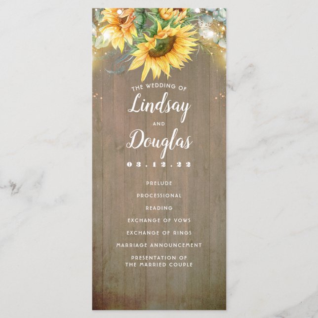 Sunflowers Rustic Country Fall Wedding Programs Programme (Front)