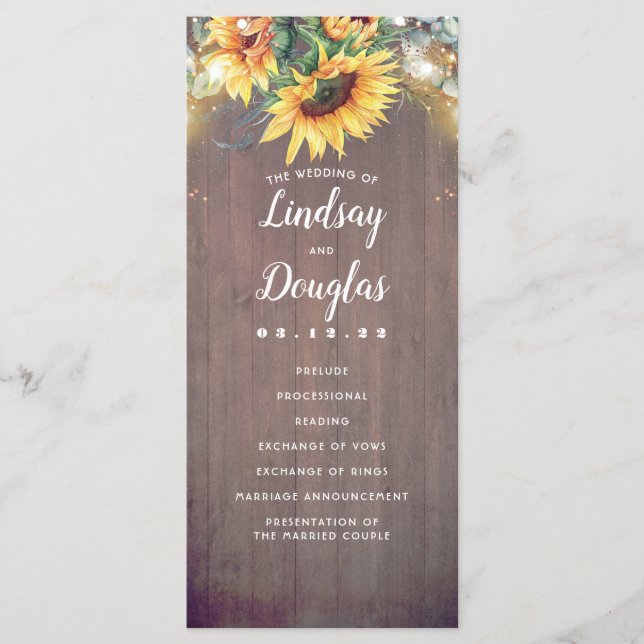 Sunflowers Rustic Country Fall Wedding Programs Programme (Front)