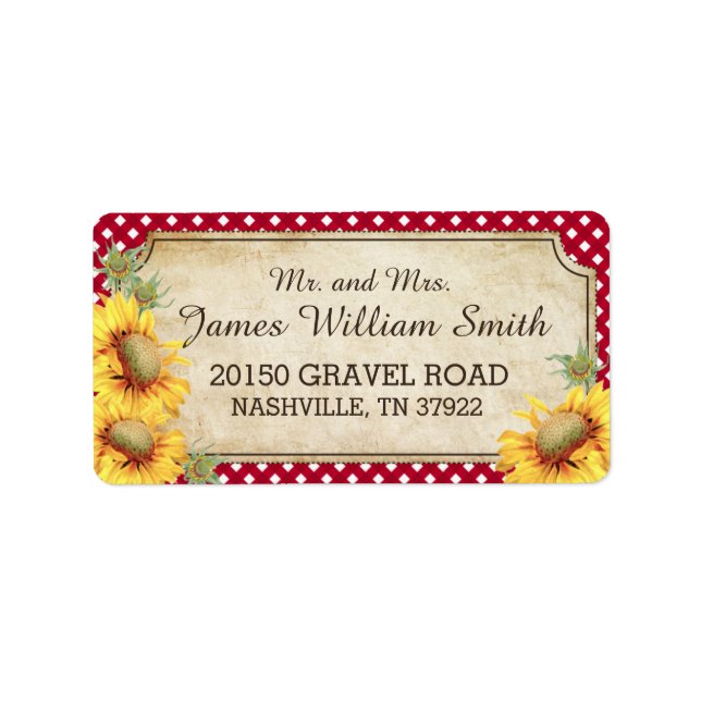 Sunflowers Rustic Country Picnic Wedding Label (Front)